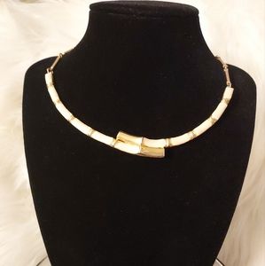 Vintage Gold-Tone and Cream Enamel Collar Necklace